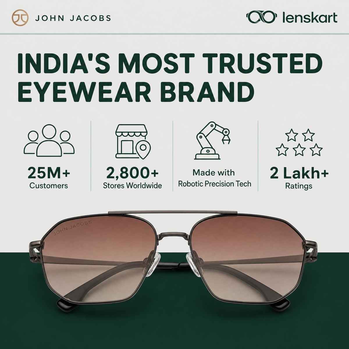 John Jacobs By Lenskart Unisex Solid Metal Rectangular Sunglasses | Gunmetal Brown - Extra Wide