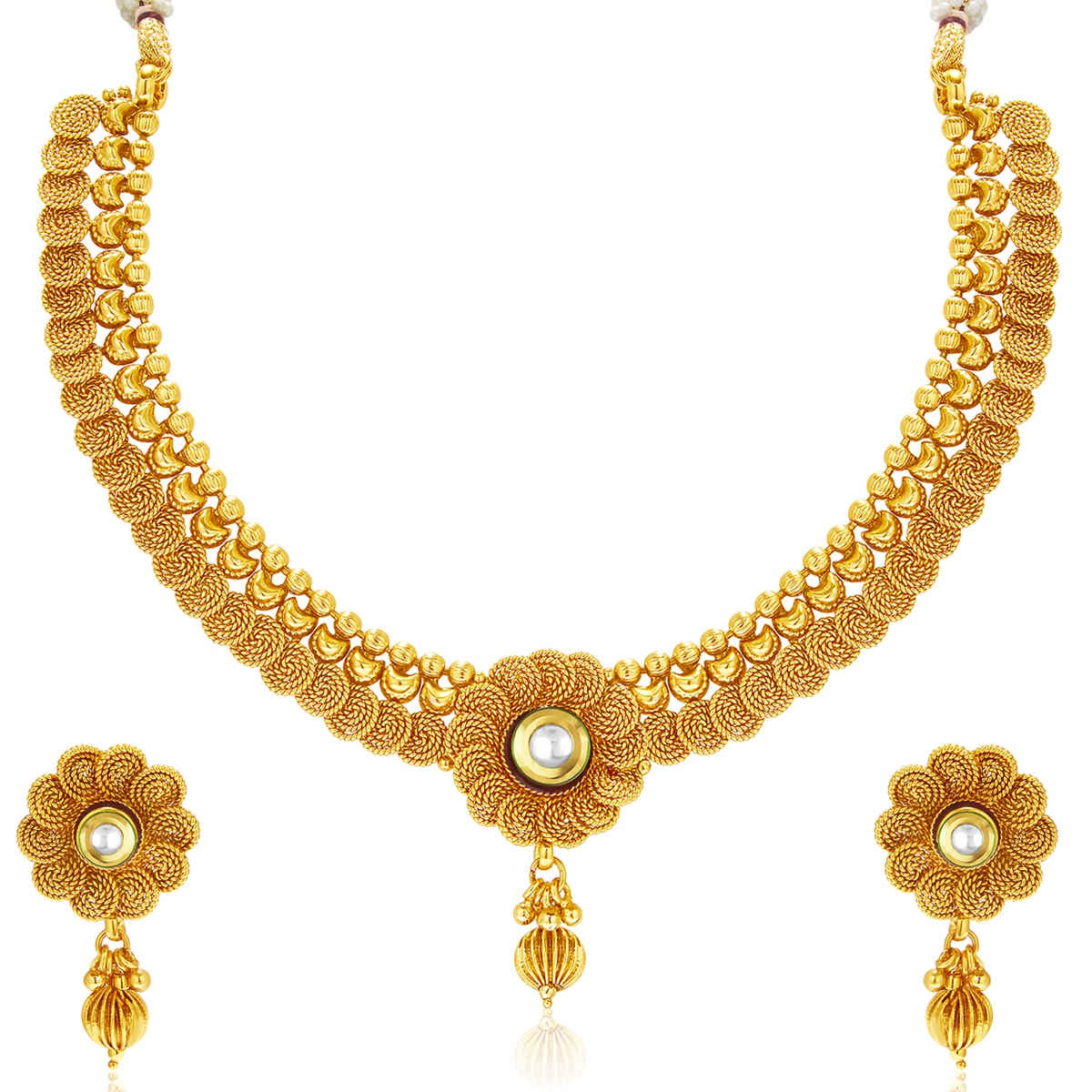 Sukkhi Floral Gold Plated Kundan Choker Necklace Set For Women