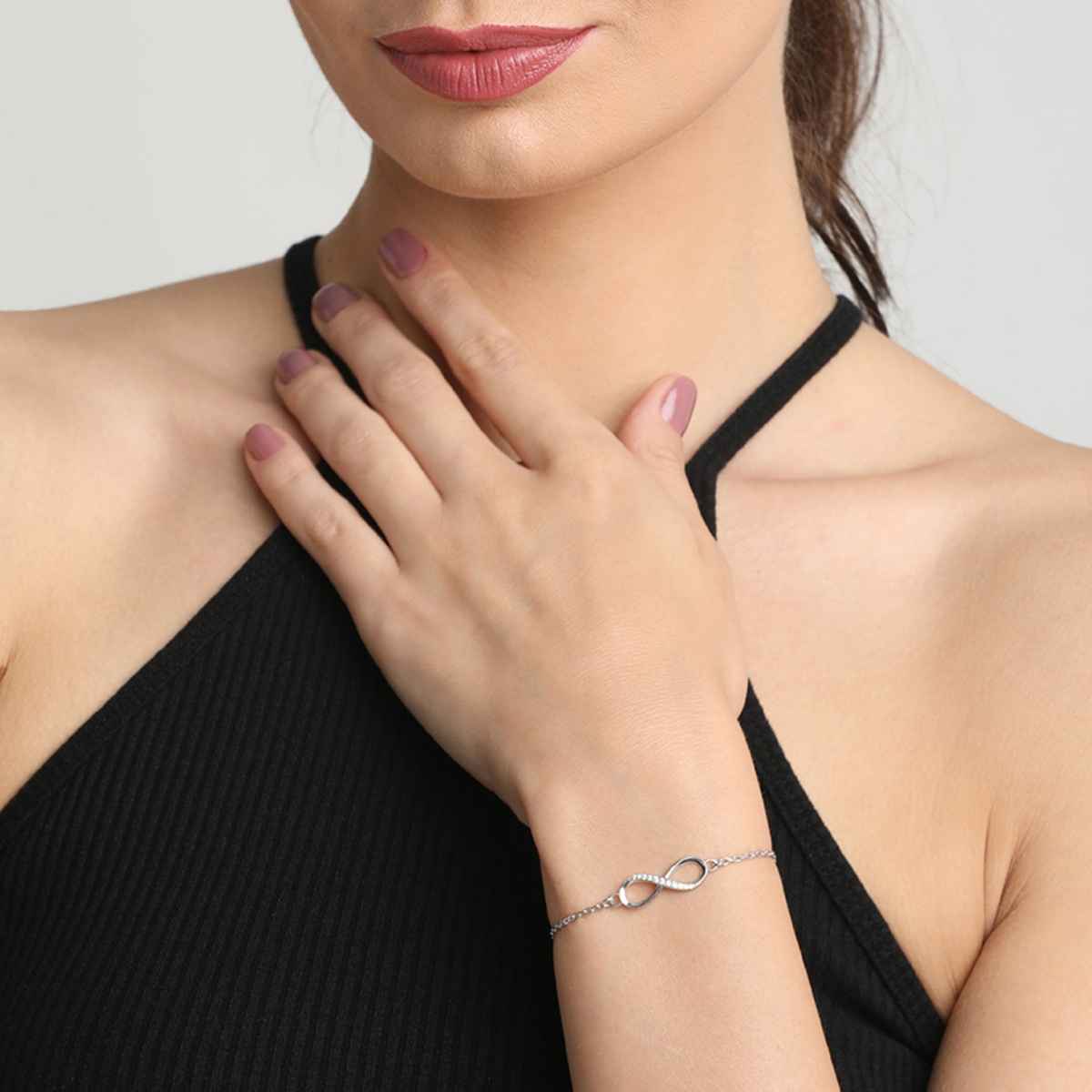 Clara 925 Sterling Silver Infinity Bracelet | Adjustable | Rhodium Plated | Swiss Zirconia
