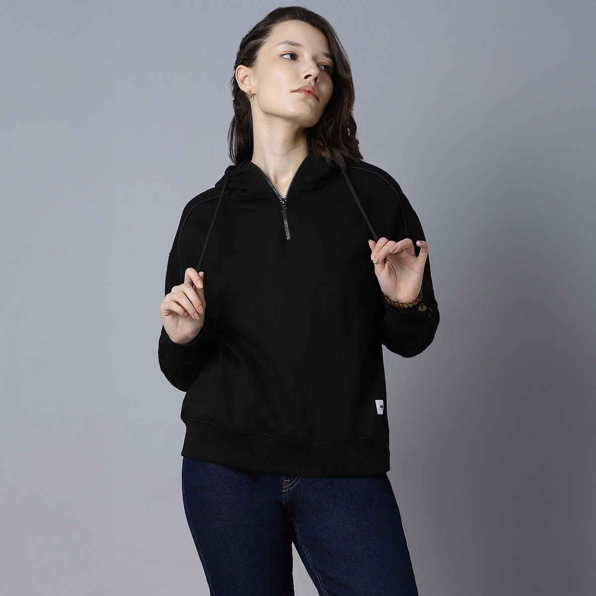 High Star Women's Hooded Long Sleeve Pullover Sweatshirt | Black - M