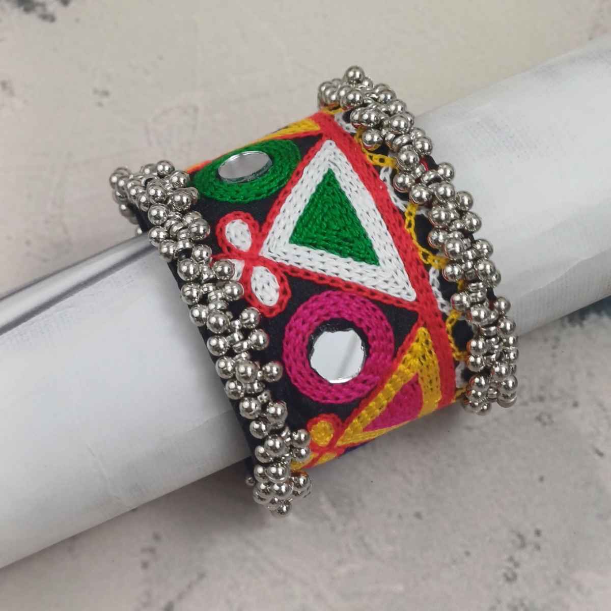 The Opal Factory Thread work Multicolour Flexible Bangle Kada with Ghungroo and Mirror | Free Size