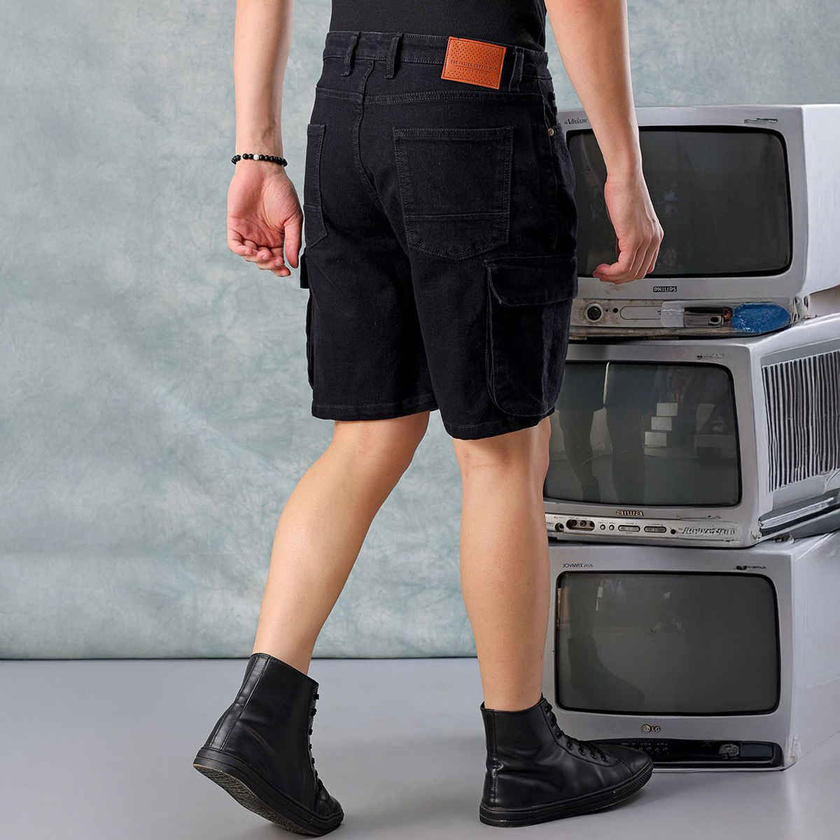 The Indian Garage Co Men's Regular Fit Solid Casual Shorts | Black - 34