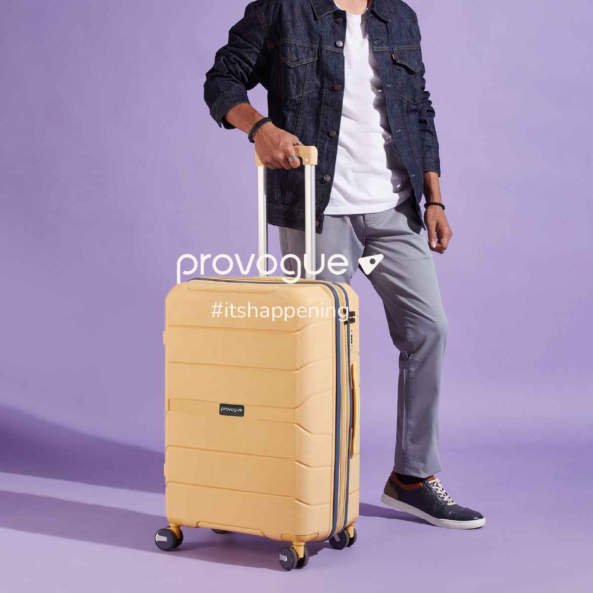 Provogue Cascade Hard-Sided PP Cabin Luggage Suitcase Trolley Bag | Golden Yellow - 55 cm