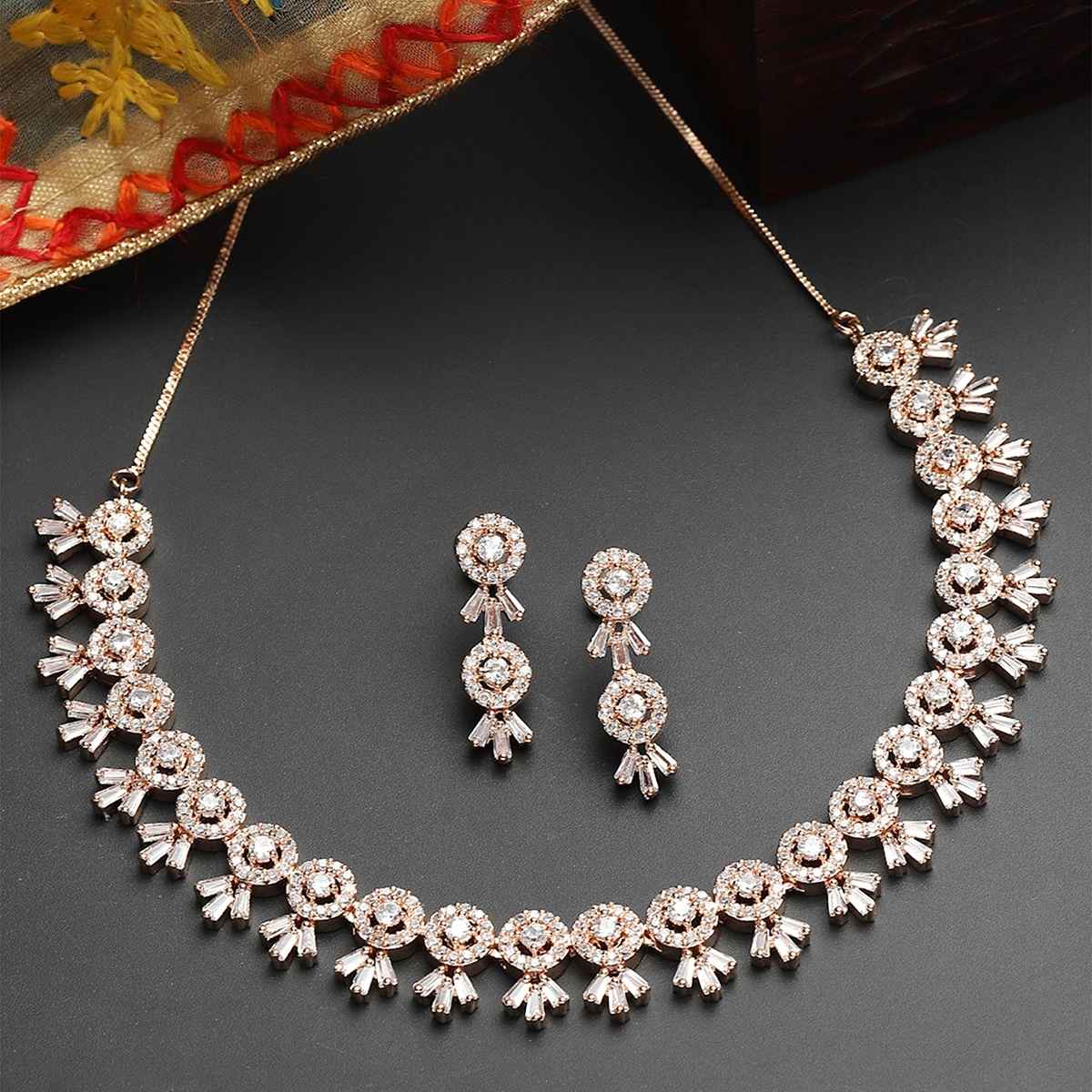 Zeneme American Diamond Studded Necklace With Earring Detailing Jewellery Set For Women & Girls
