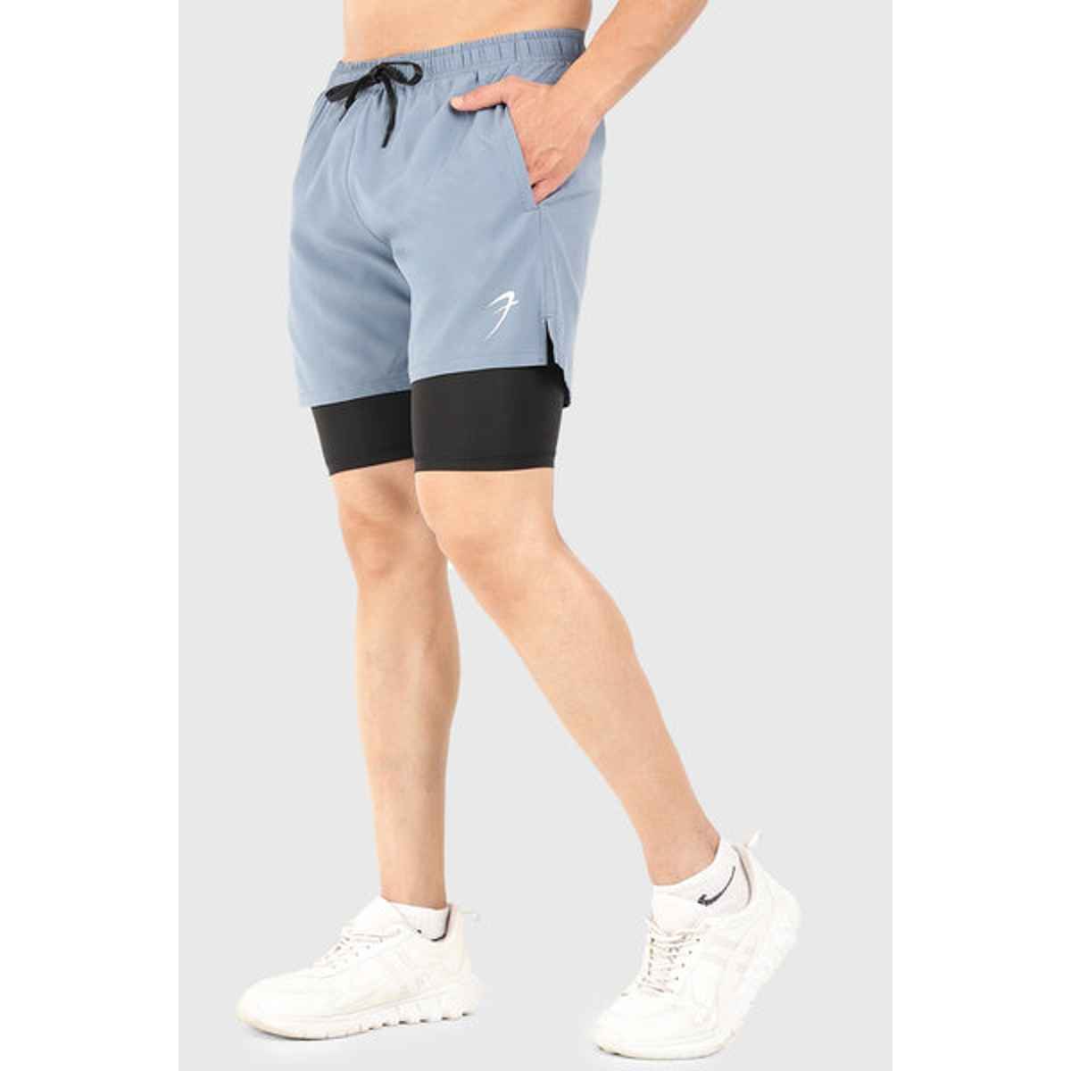 Fuaark Men's 2 in 1 5 Inch Compression Shorts | Light Grey - L