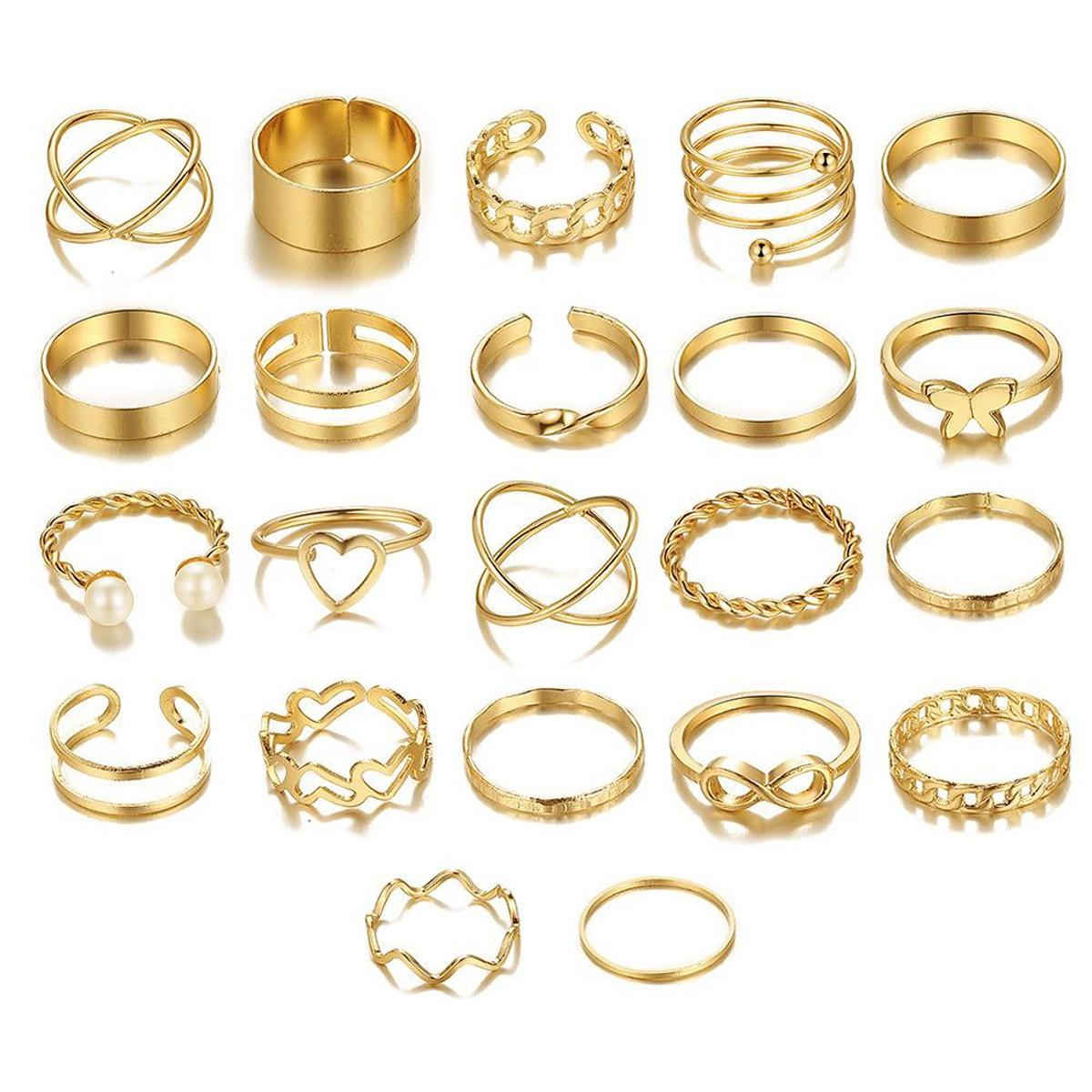 Jewels Galaxy Women Gold-Plated Stackable Finger Rings (1 Pack 22 Pieces)