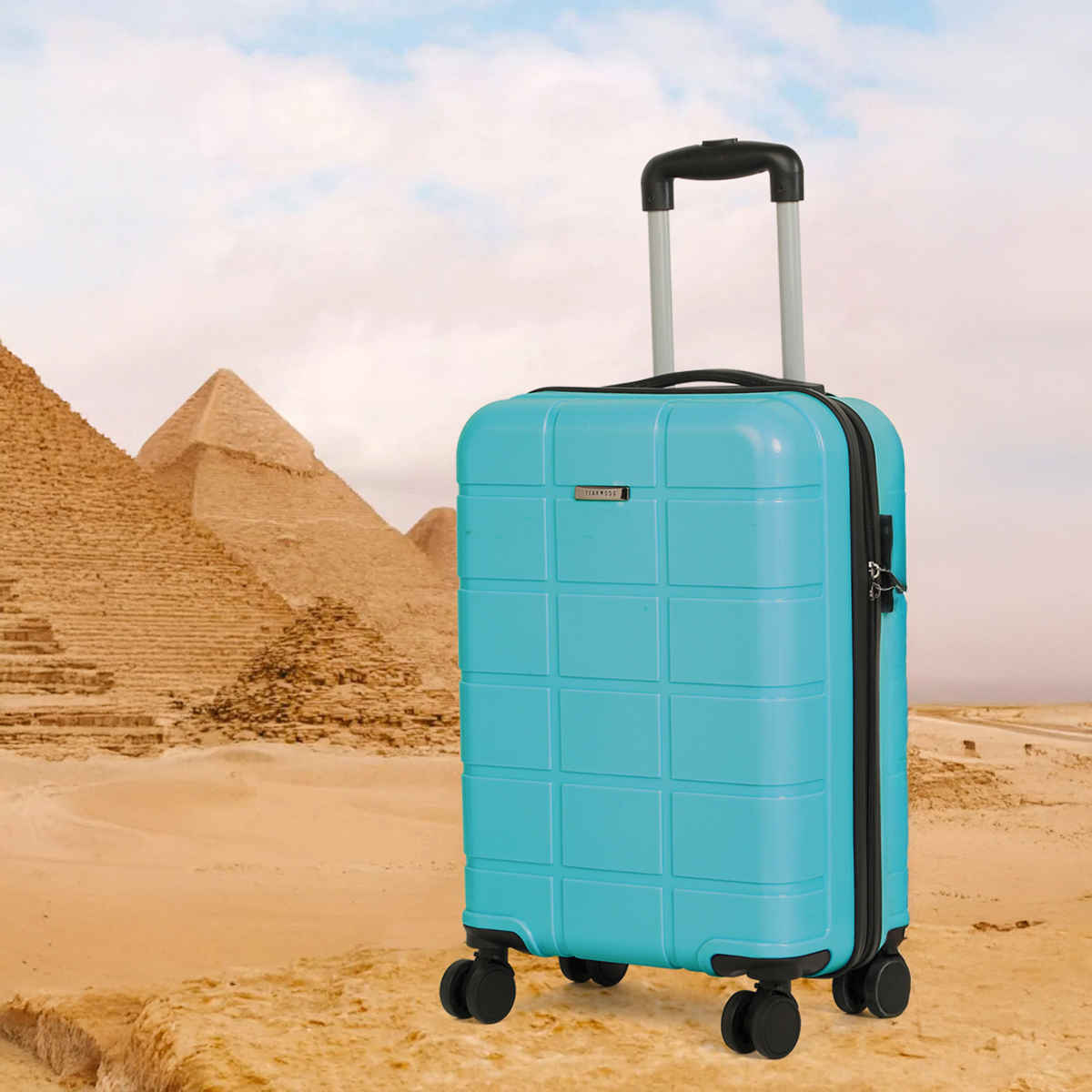 Teakwood Leathers Unisex Solid Hard Sided Cabin Size Trolley Bag | Sky Blue