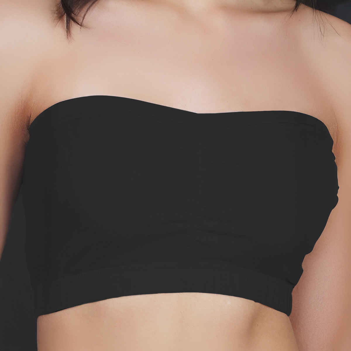 D'chica Cotton Strapless Tube Bra For Womens| Bandeau Bra with Removable Pads | Black | M