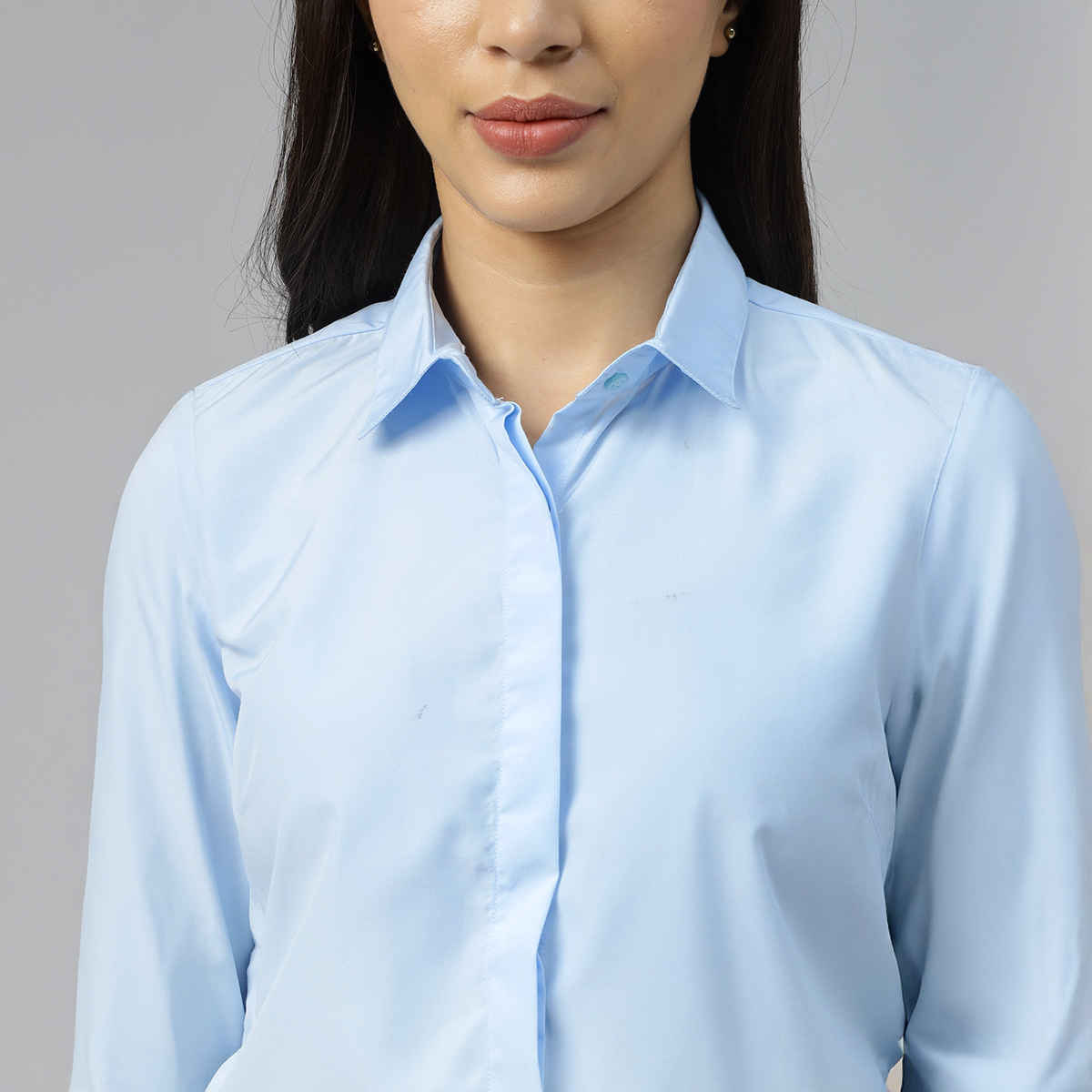 English Navy Women's Solid Regular Fit Polyester Formal Shirt | Sky Blue - L