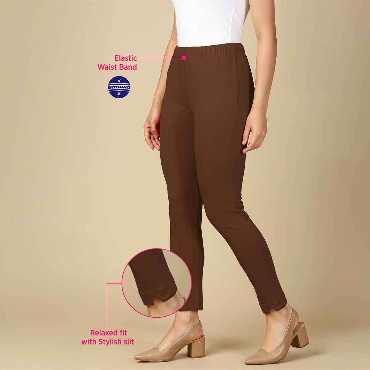 PYNK By Lux Cozi Women Flexi-Fit Super Soft Cotton Kurti Pants | Hot Chocolate | Free Size