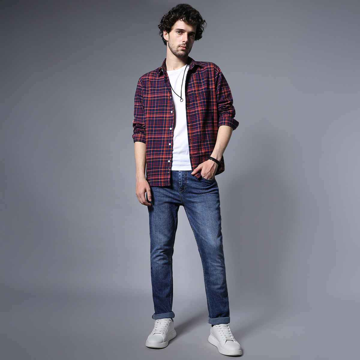 High Star Men Classic Regular Fit Tartan Checked Opaque Cotton Multi Casual Shirt (Size-44)