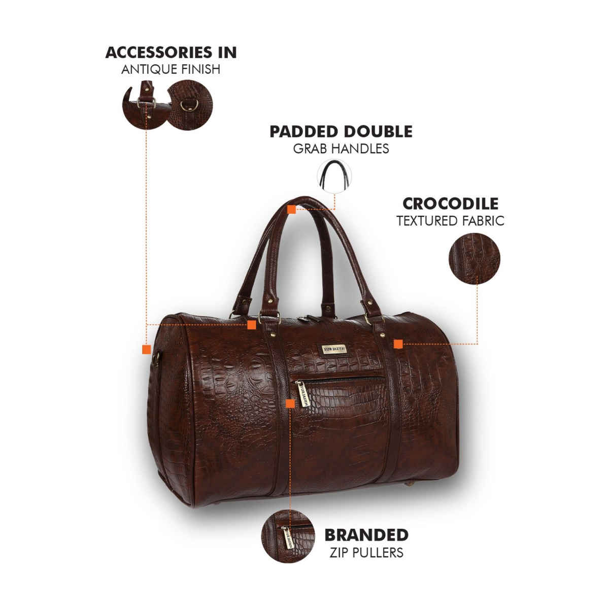 Fur Jaden 34 L Brown Textured Vegan Leather Spacious Weekender Duffle Bag for Travel