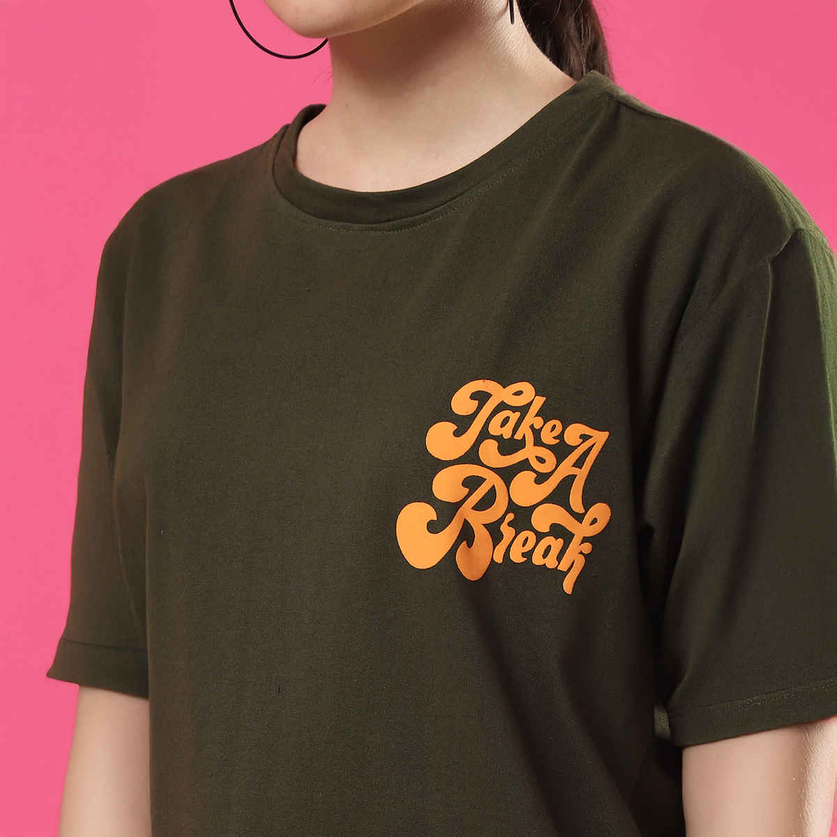 Rigo Women Terry Oversized Back T-shirt | Army Green - M