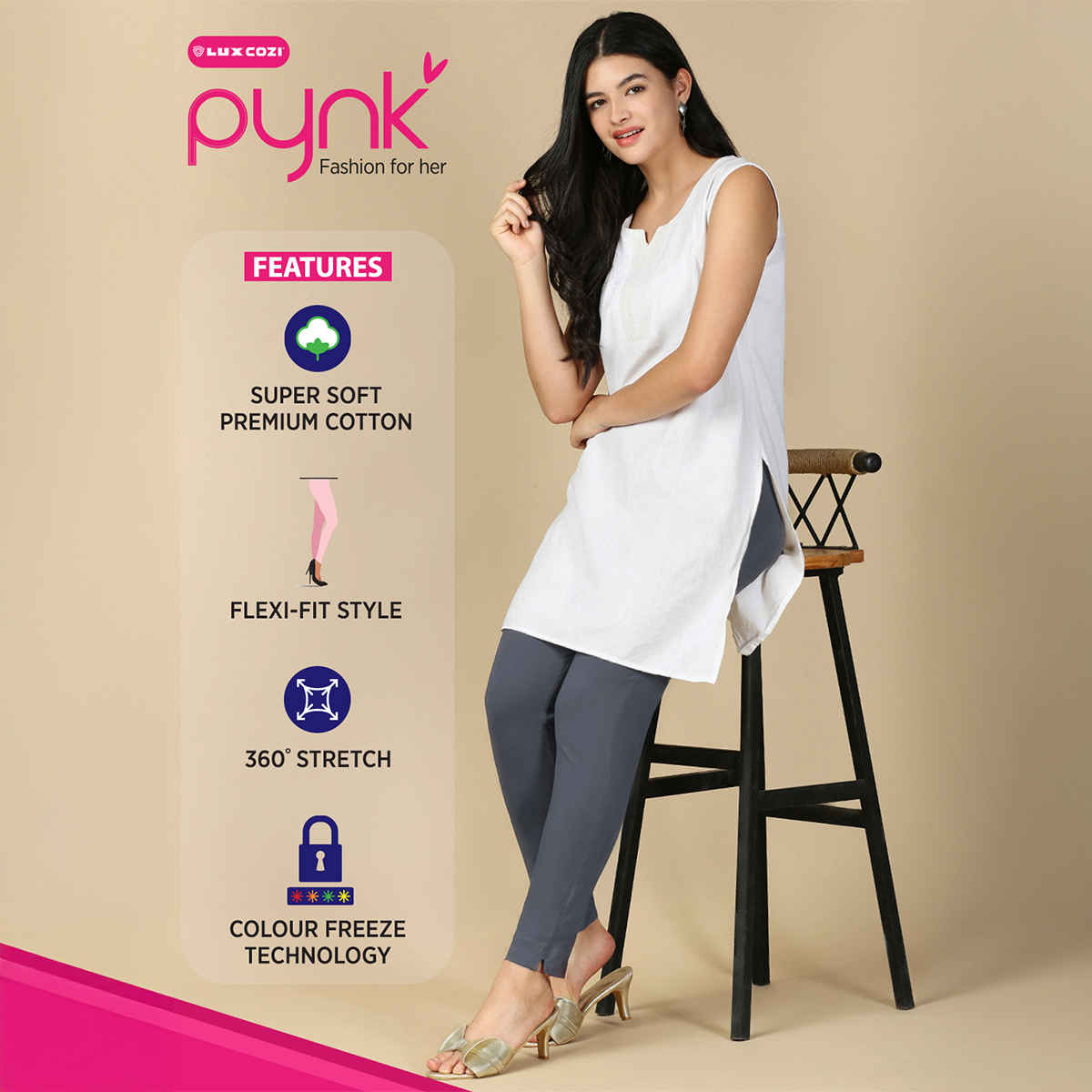 PYNK By Lux Cozi Women Flexi-fit Super Soft Cotton Kurti Pants, Moon Light Blue | Free Size