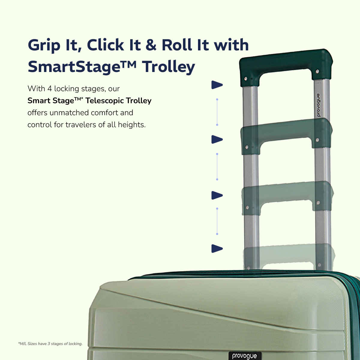 Provogue Azure Hard-Sided PP Cabin Luggage Trolley Bag | Laurel Green-Hunter Green - 55 cm