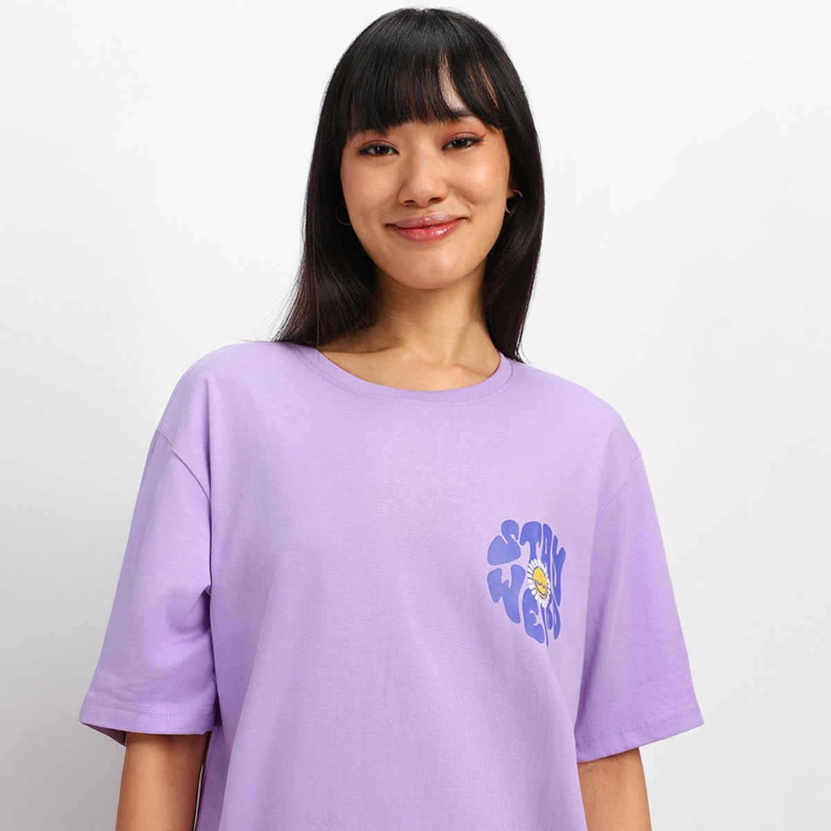 Juneberry Women T-shirt - Purple | Pocket Print, Oversized Fit | XL