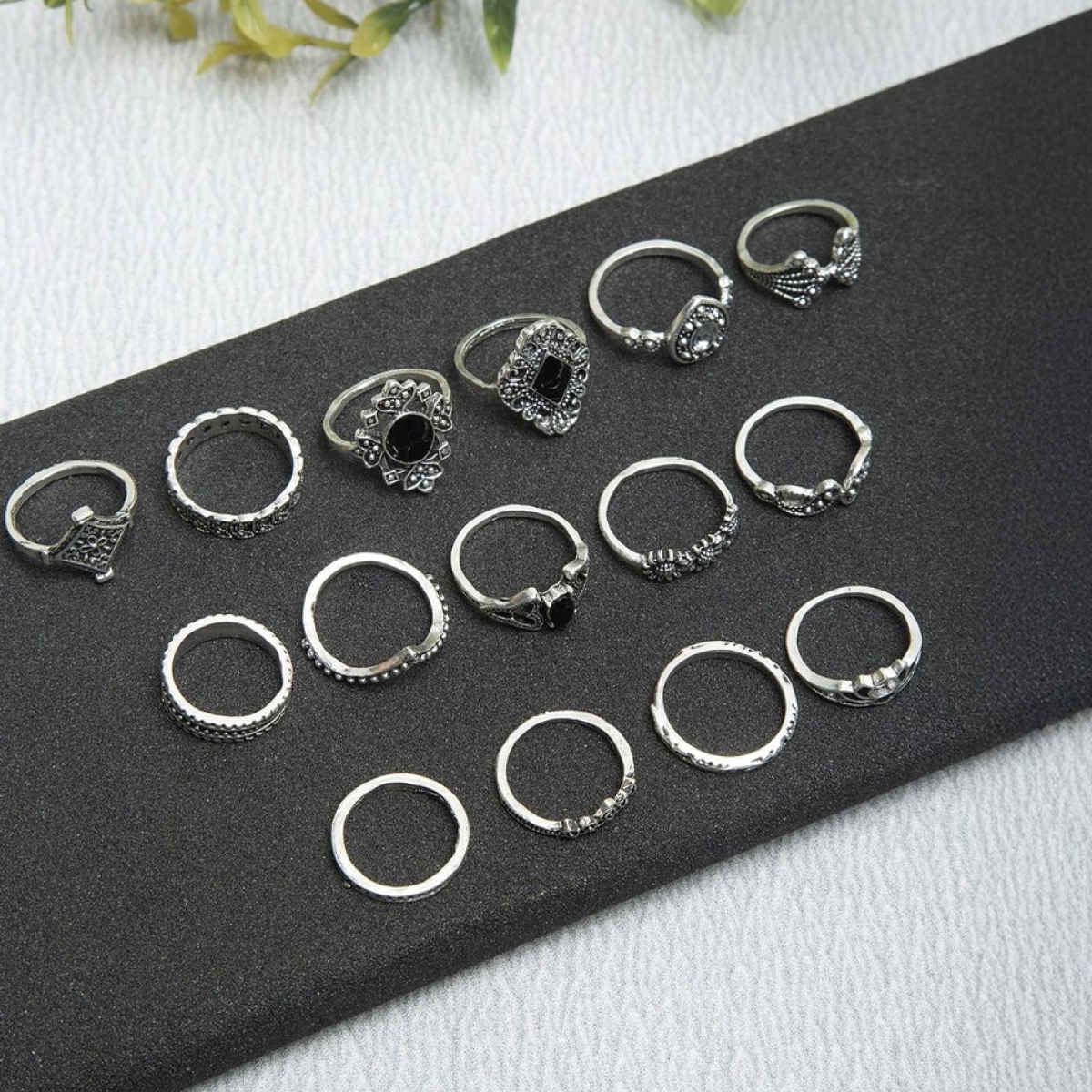YouBella Oxidised Combo of 15 Boho Silver Plated Rings for Girls and Women (Silver)