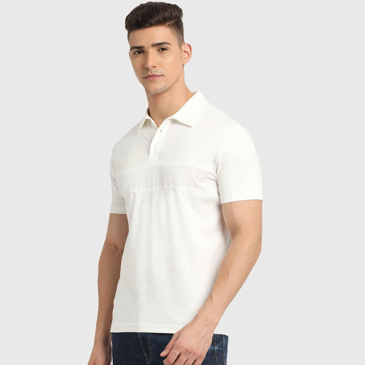 The Bear House Men Slim Fit Solid Polo T-shirt - Mureas | White | XL