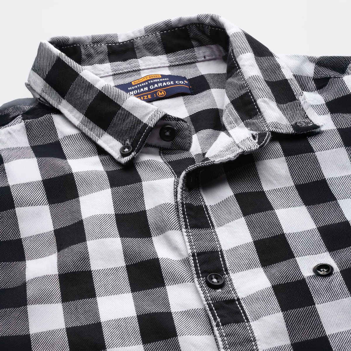 The Indian Garage Co Men's Slim Fit Checkered Casual Shirt | White - M