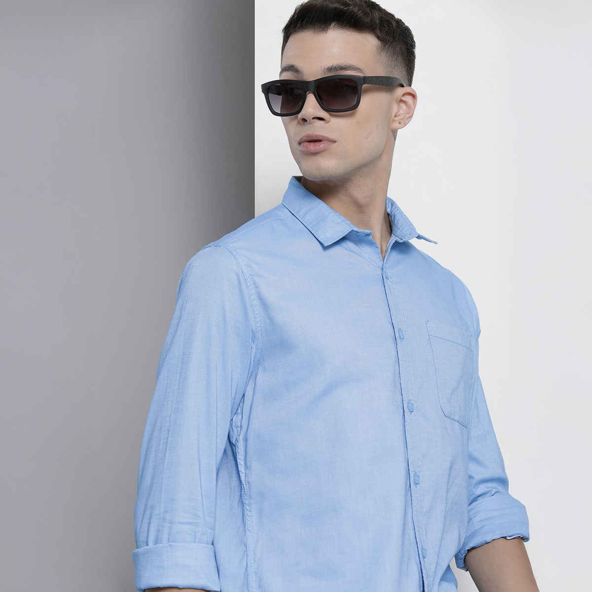 The Indian Garage Co Men's Regular Fit Solid Formal Shirts | Blue - XXL