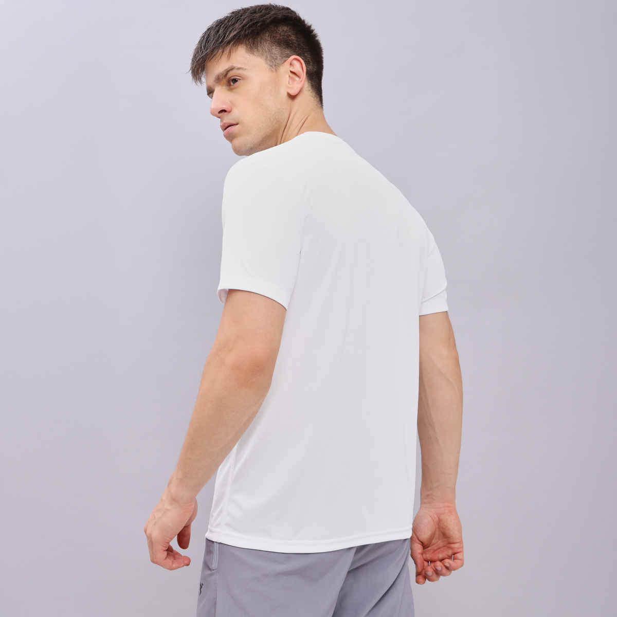 Technosport Men's Poly Solid Slim Fit Round Neck Sports T-shirt | White - XL