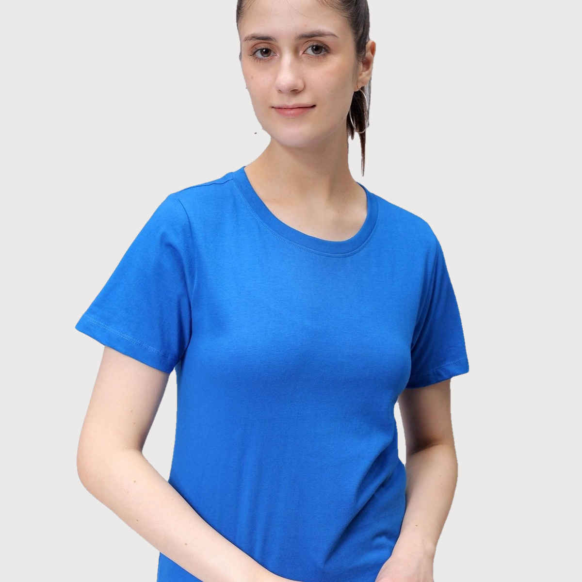 Freehand Women's Regular Solid Casual Crew Neck T-shirt | 0424-Zfhcntee3-06 | Galactic Cobalt - S