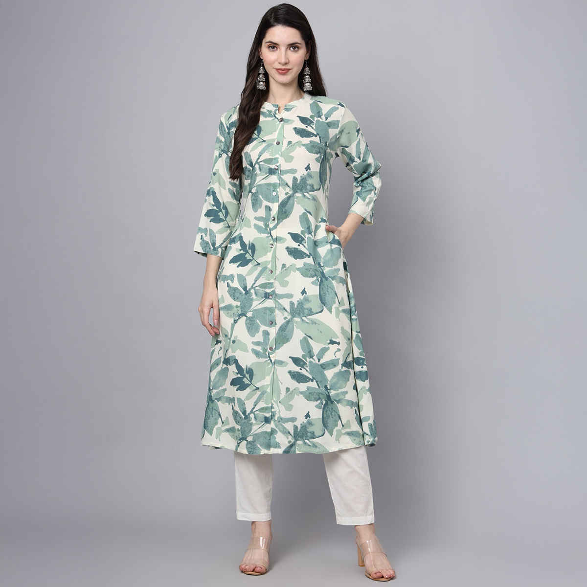 Divena Women s A-Line White Rayon Kurta | DBK1356 | M