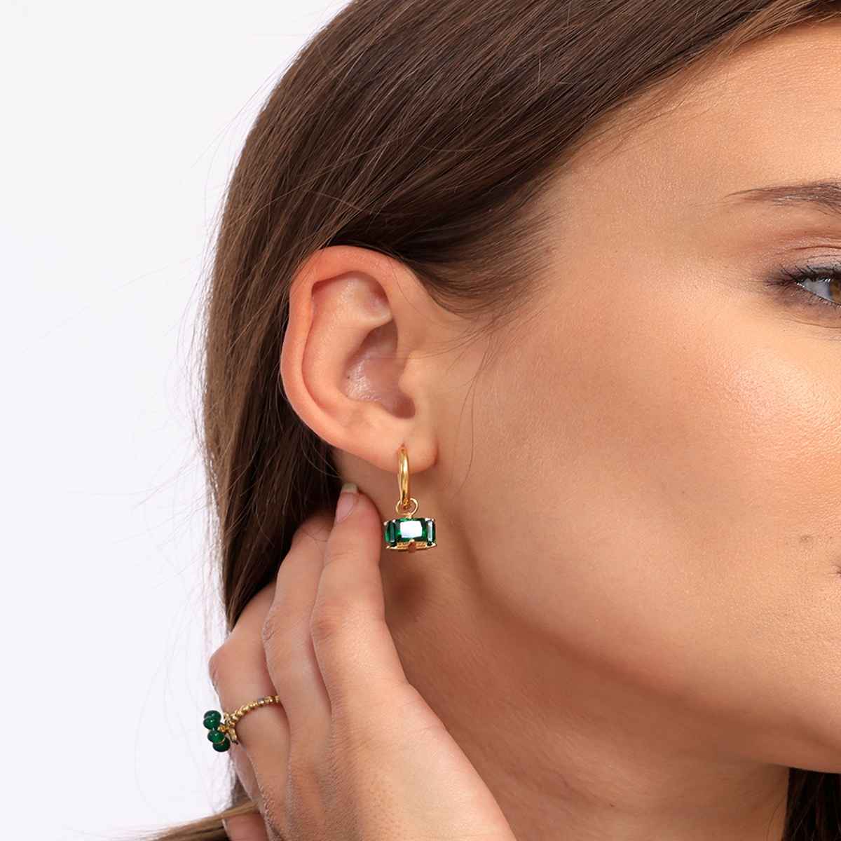 Palmonas Emerald Hoop Earrings For Womens | Waterproof And Anti-Tarnish