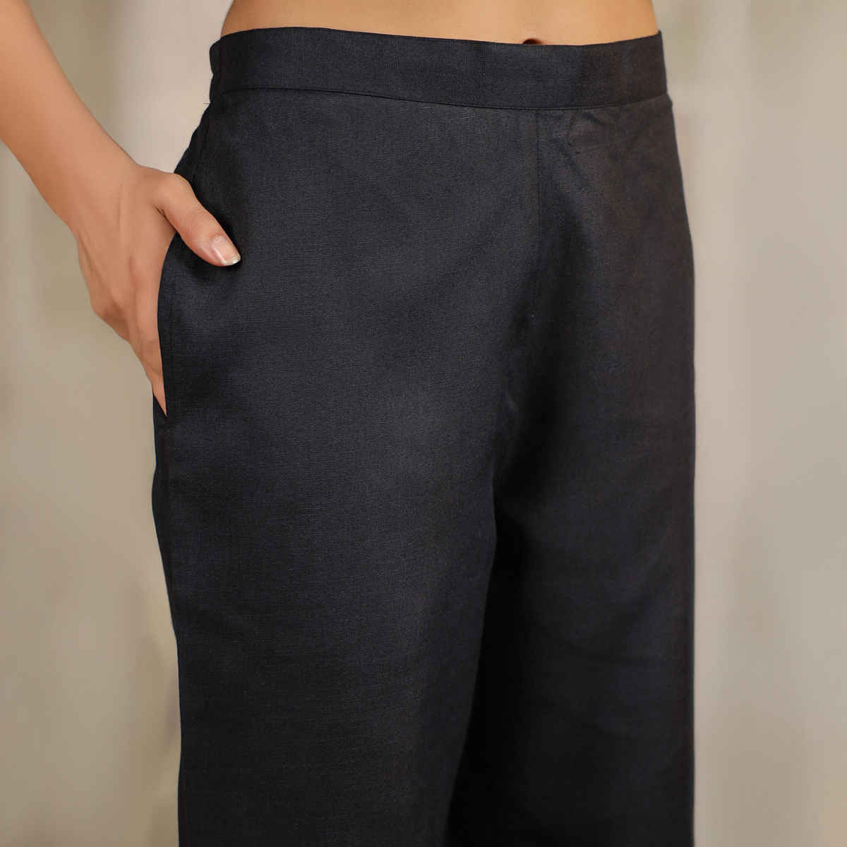 Janasya Women's Cotton Blend Yoke Embroidered Straight Kurta Set | JAC24ST02430 | Black - XL