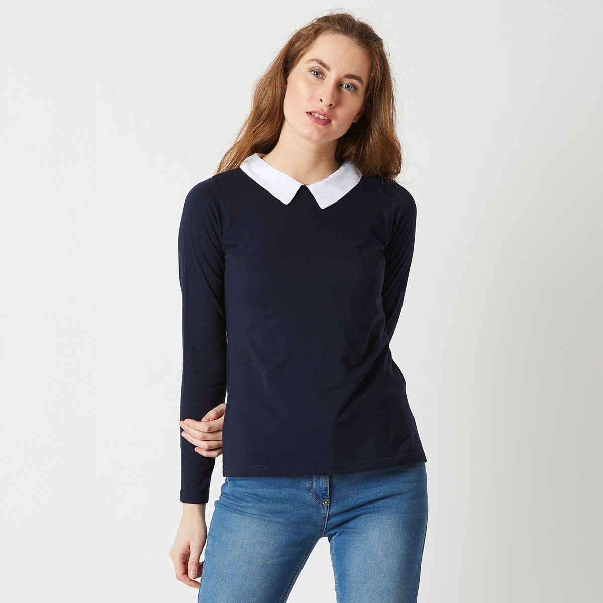 Miss Chase Women's Screen Time Collared Top | Navy Blue | XL