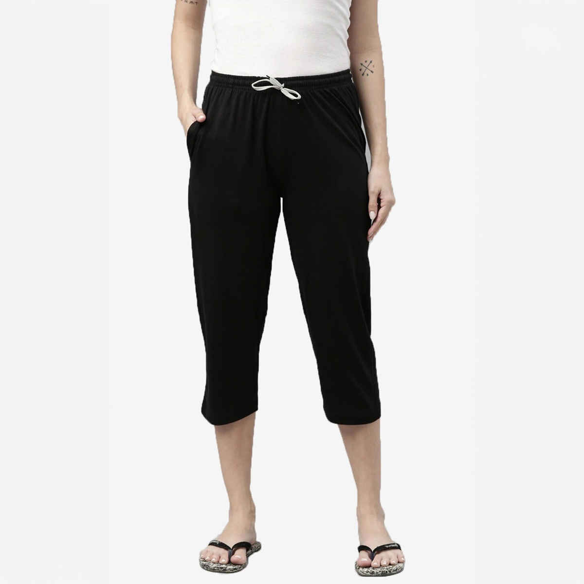 Kryptic Women's Pure Cotton Solid Capri | Black - L