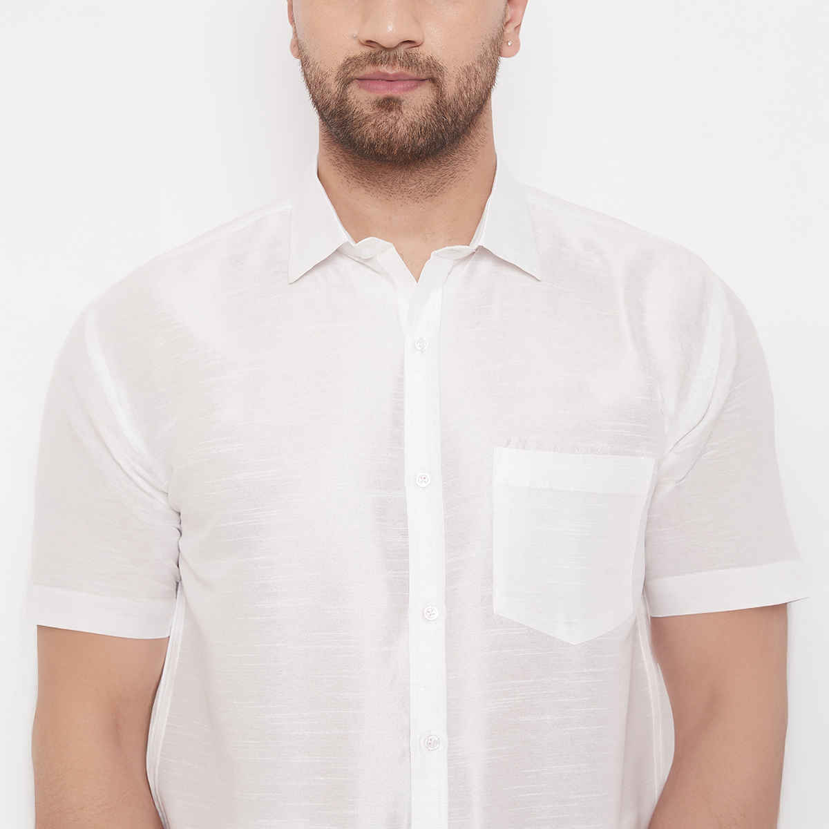 Vastramay Men's Ethnic Shirt | White Silk Blend - XL