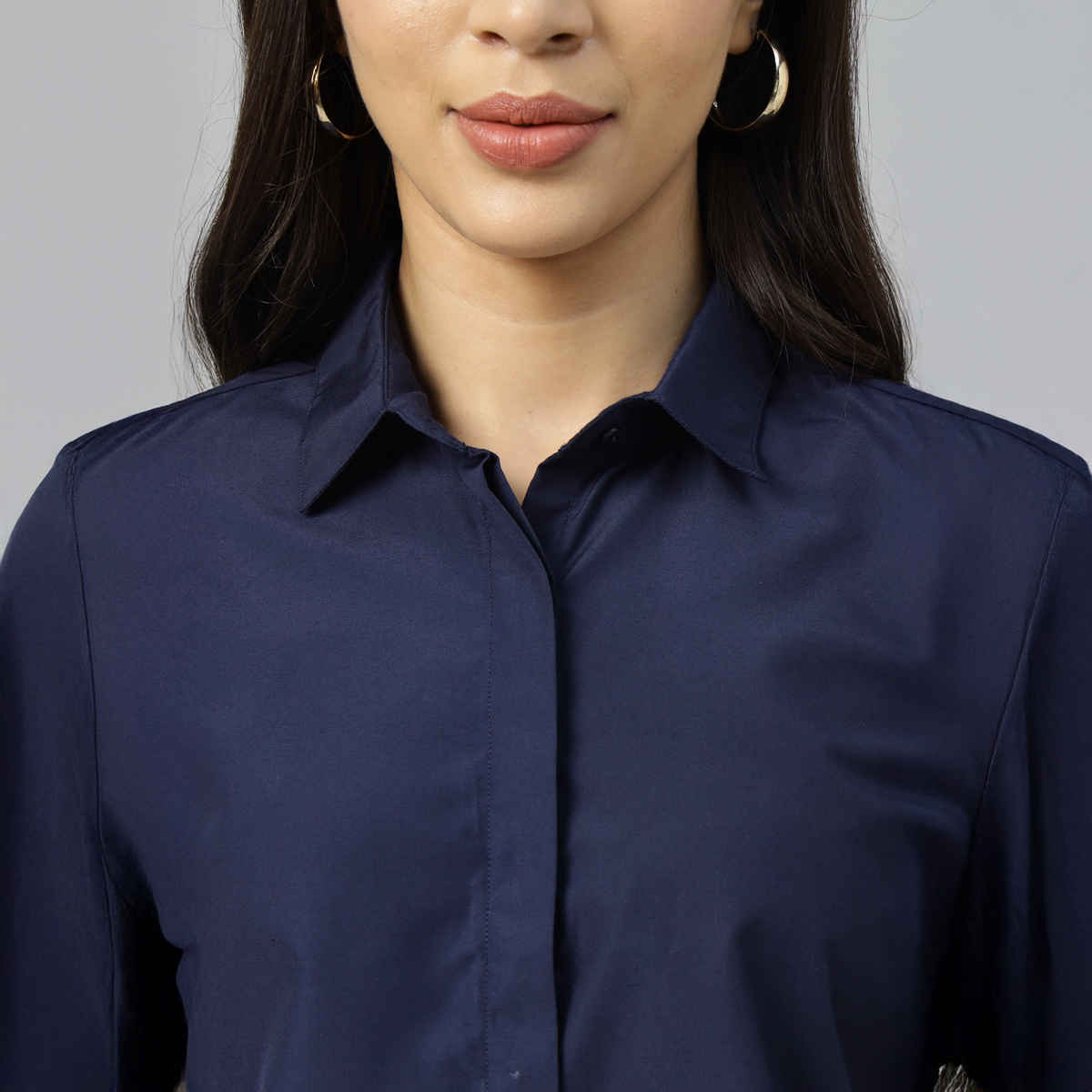 English Navy Women's Solid Regular Fit Polyester Formal Shirt | Navy Blue - L