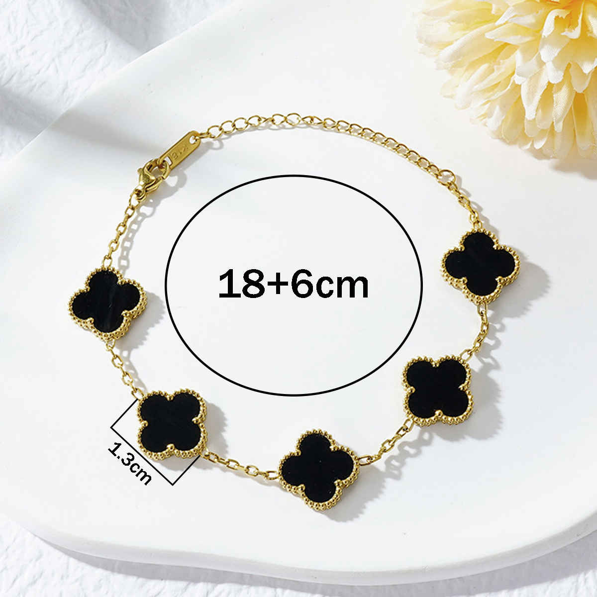 LabelShe Stainless Steel Gold Plated Black Clover Bracelet | LS-BNG-16167