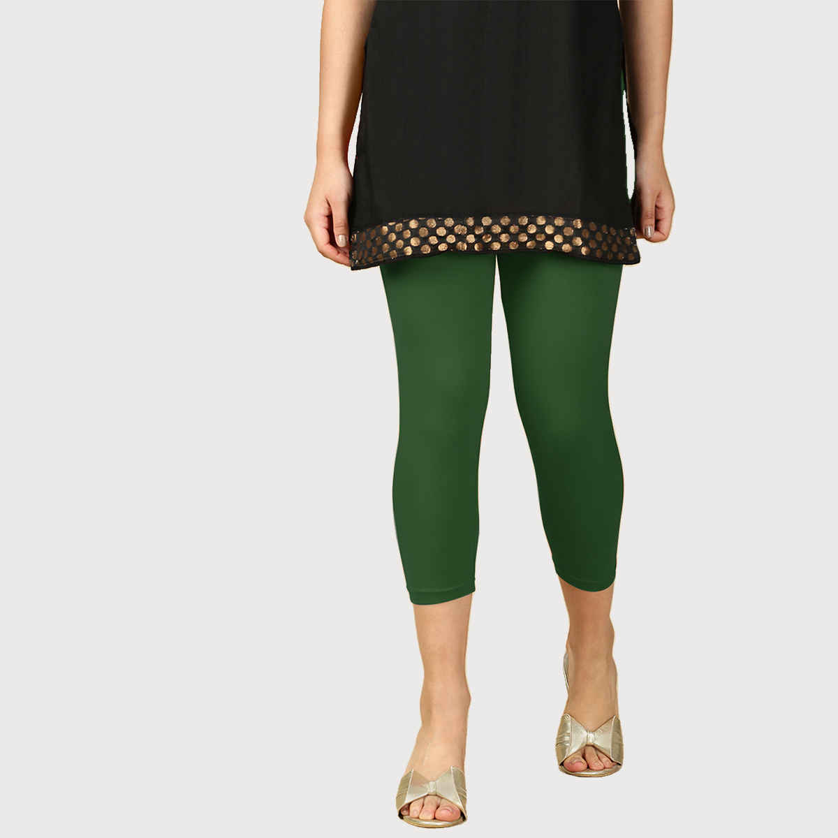 PYNK By Lux Cozi Super Soft 360 Stretch Premium Cotton Capri | Bottle Green | Free Size