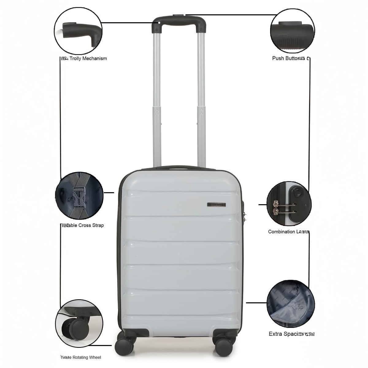 Teakwood Textured ABS 20 L Retractable Trolley Bag | Silver - CabInches Size