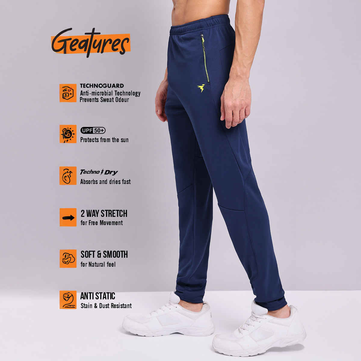 Technosport Men Poly Solid Slim Fit Sports Trackpants with TECHNO DRY | Navy | XXL