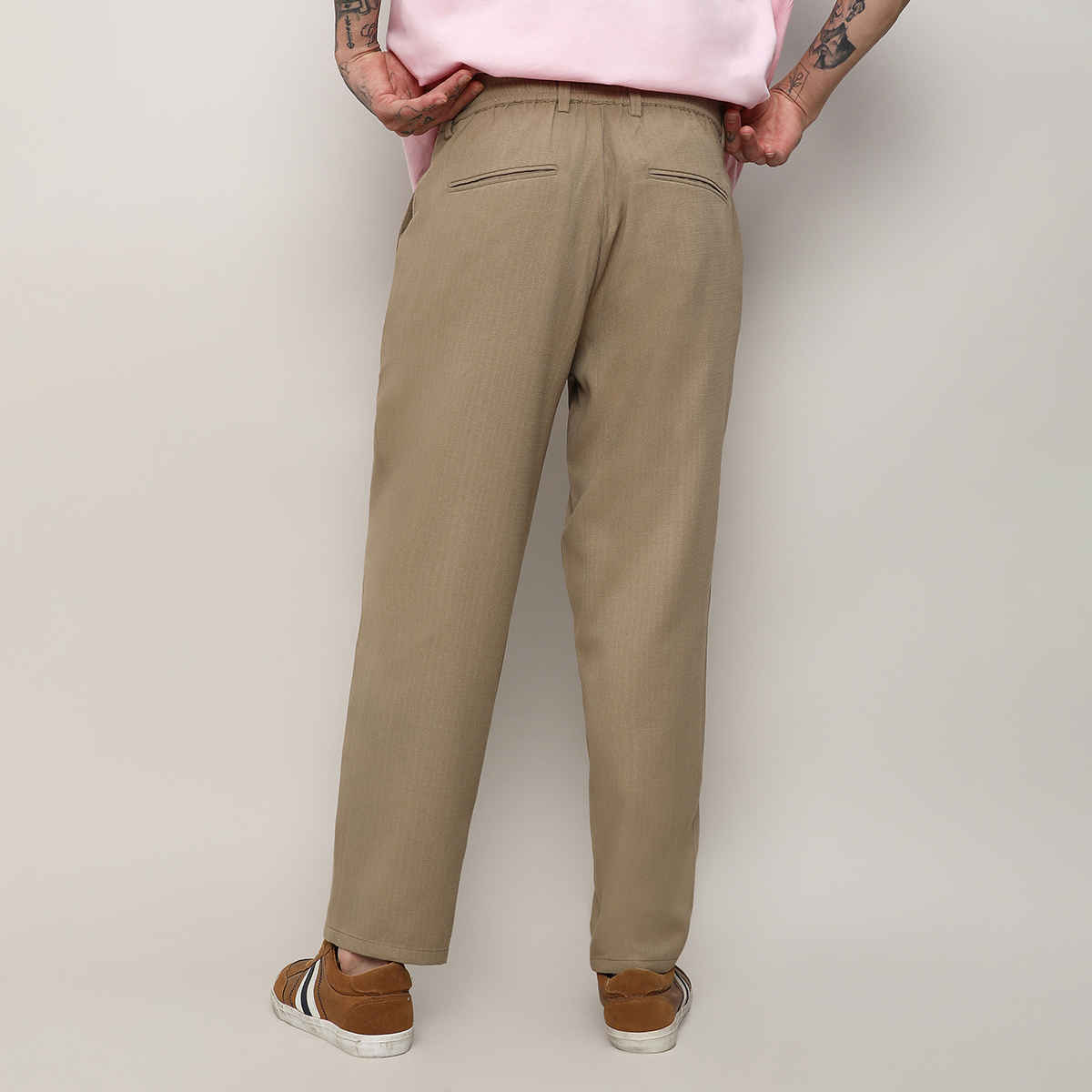 Campus Sutra Men's Solid Tailored Trousers | Brown Beige - 34