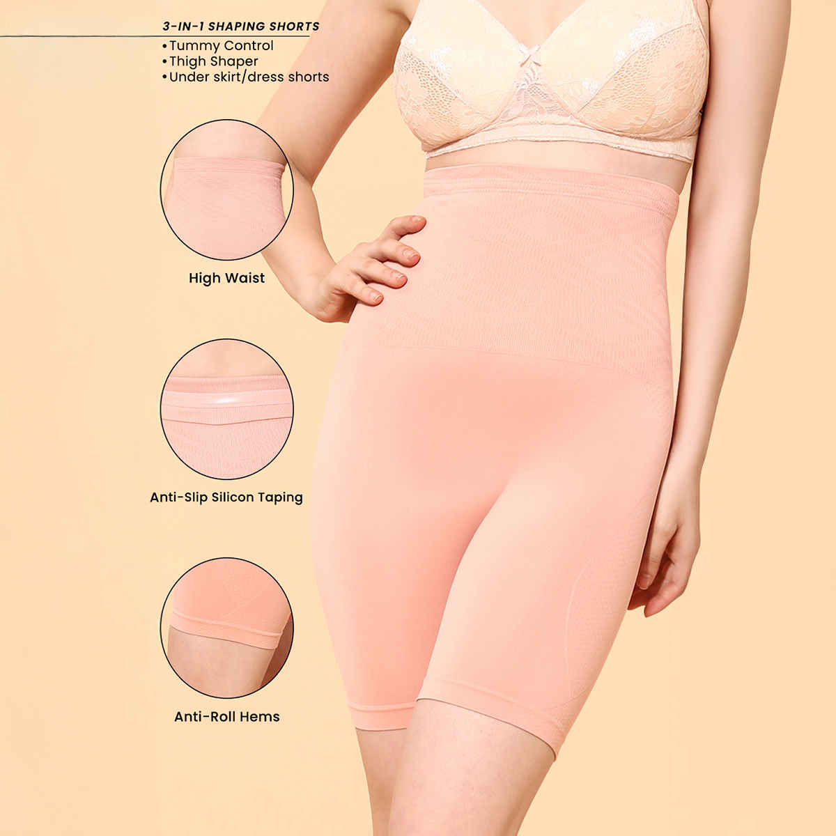 Clovia 4-In-1 Shapewear - Tummy- Back- Thighs- Hips | Peach | XXL