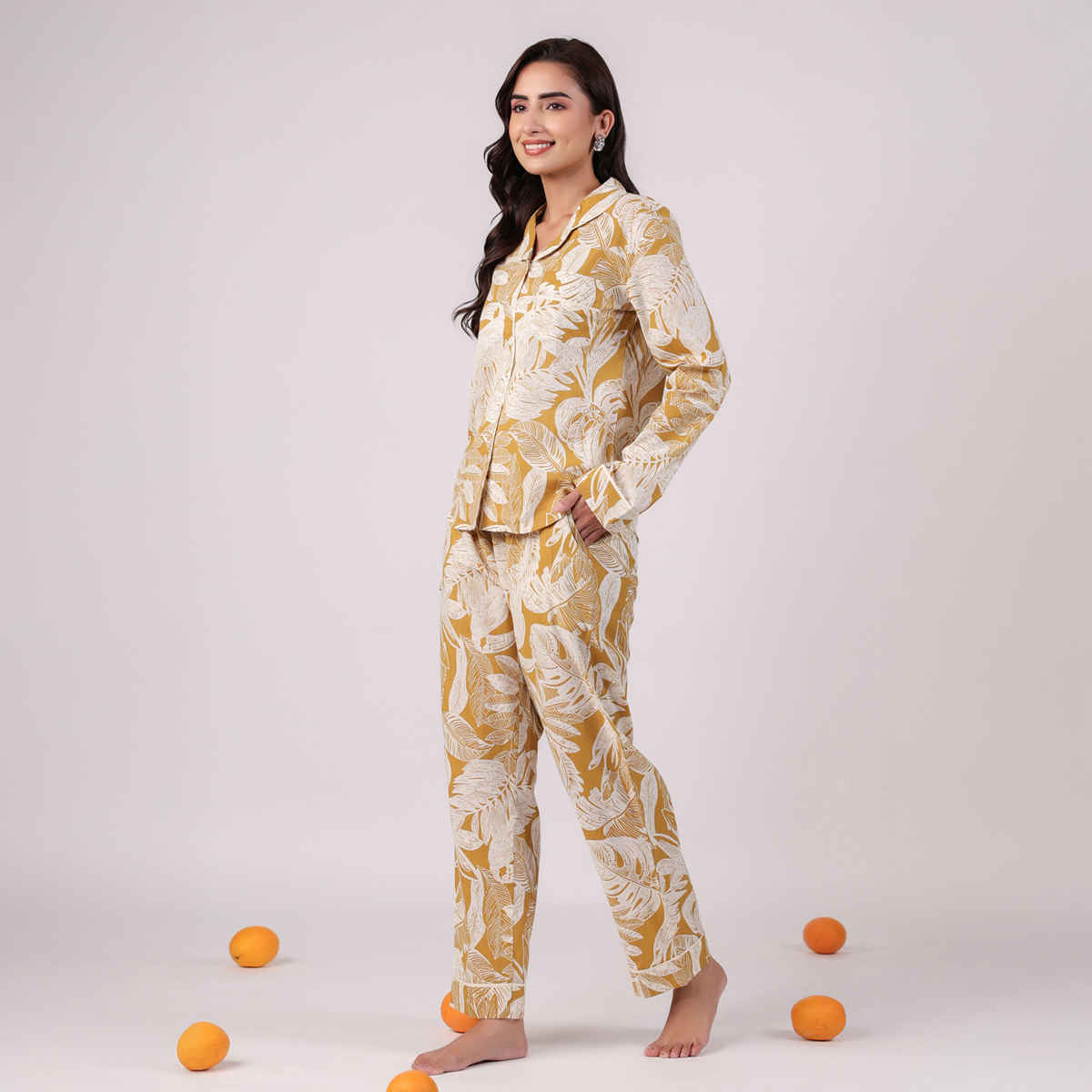 Sanskrutihomes Women's Pure Cotton Night suits | SE-NSP-625 | Yellow - L