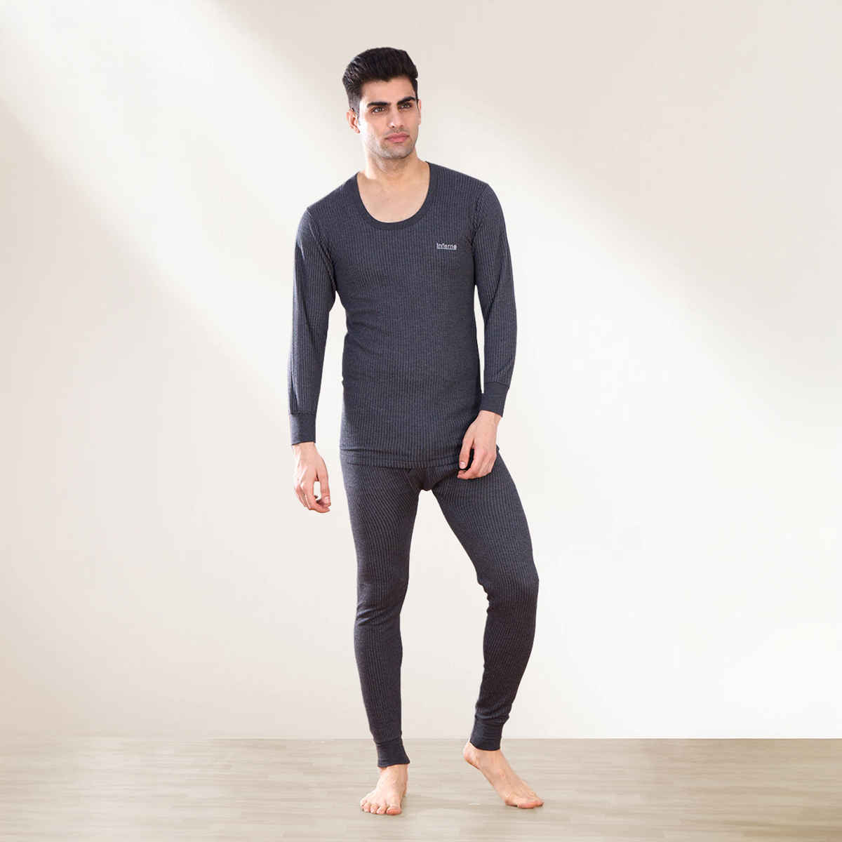 Lux Inferno Round Neck Full Sleeve Thermal Top for Men | Charcoal | 90 | Size L