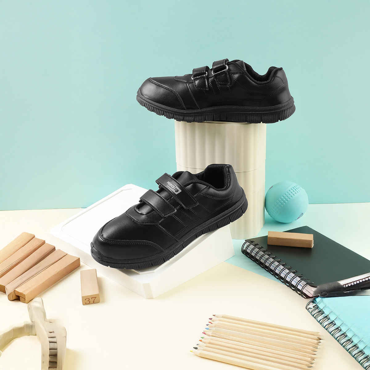 Liberty Force 10 Non Lacing Uniform School Shoes For Kids (8-8.5 Years) | Black - UK 2