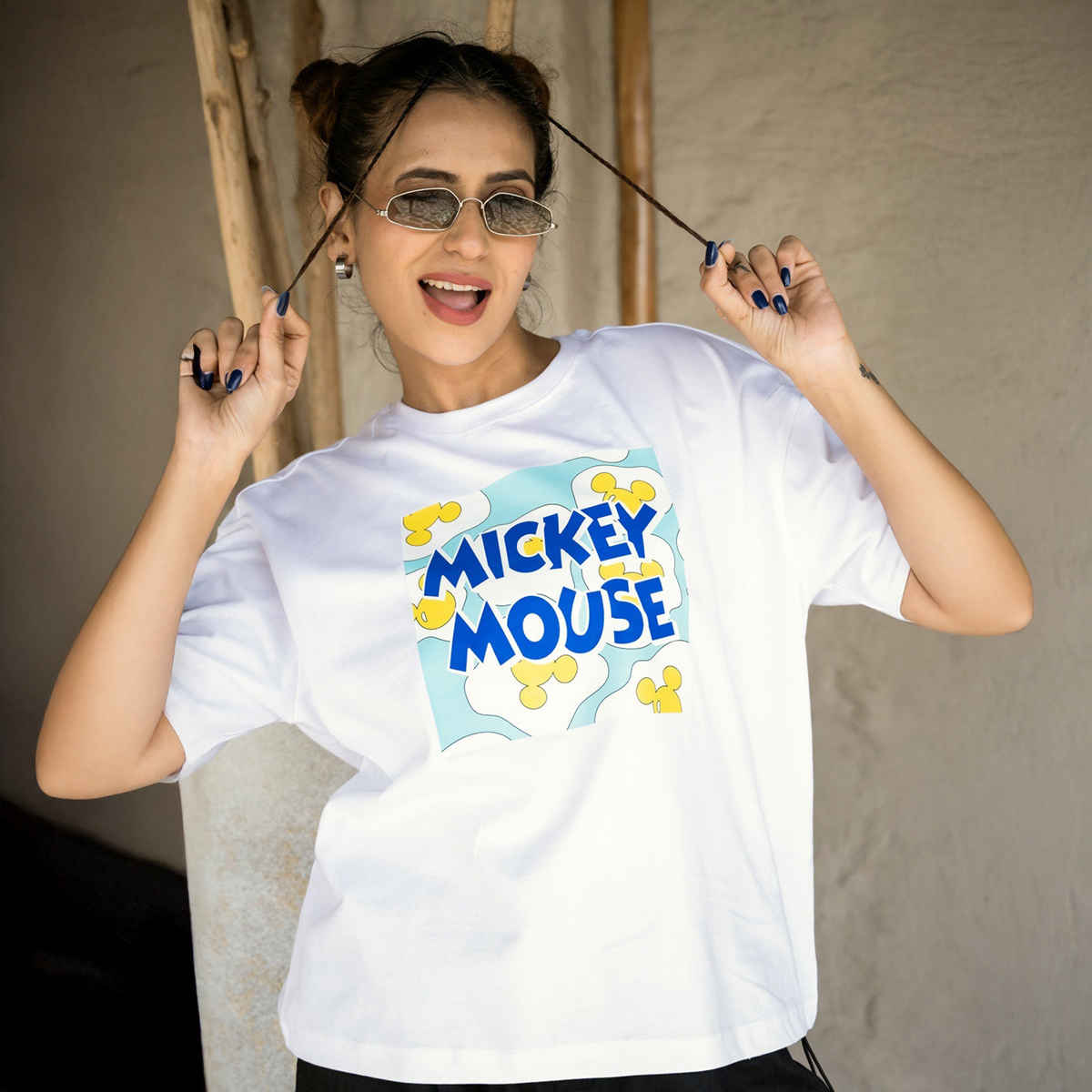 Bonorganik Women's Mickey Oversize Front Print T-Shirt | Bon12121 | White | M