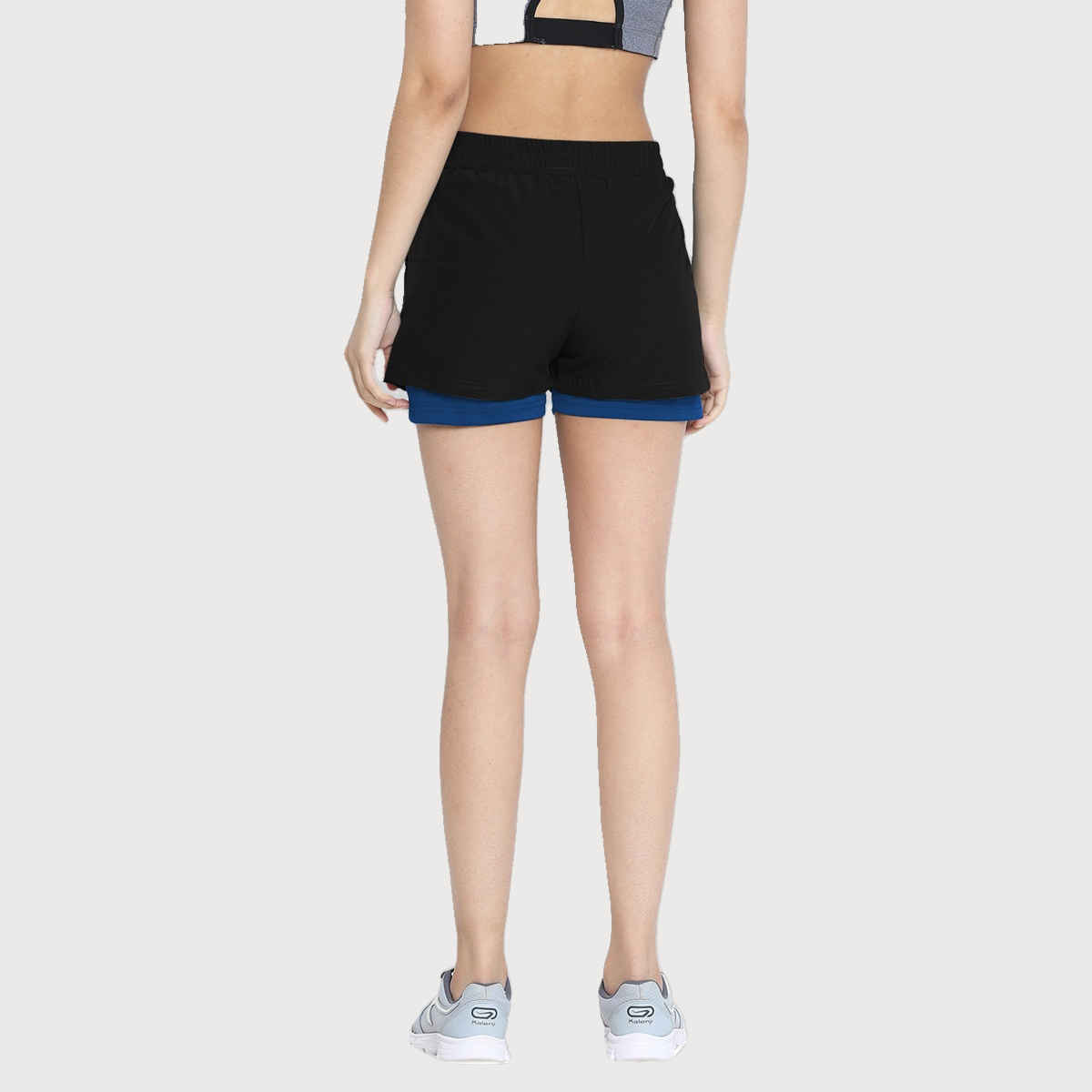 Chkokko Women's Double Layered Sports Gym Workout Running Shorts | Jet Black - L