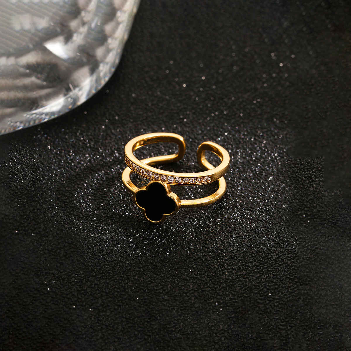 Label She Gold Plated Stainless Steel Clover Adjustable Ring | LS-RNG-72167