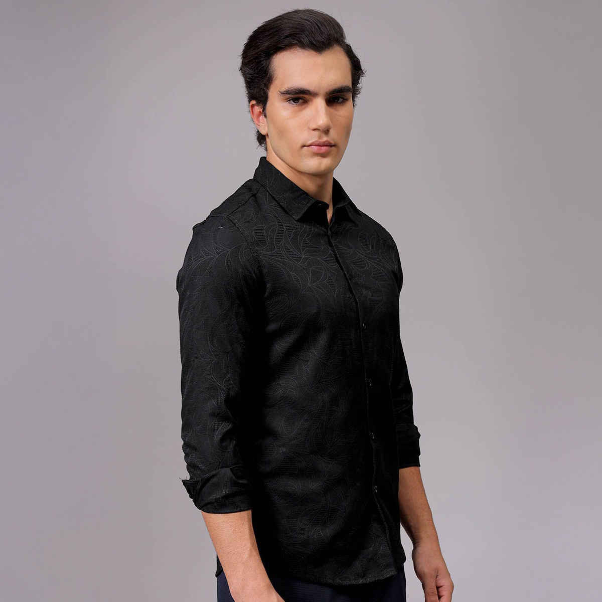 The Indian Garage Co Men's Slim Fit Textured Casual | Black | S