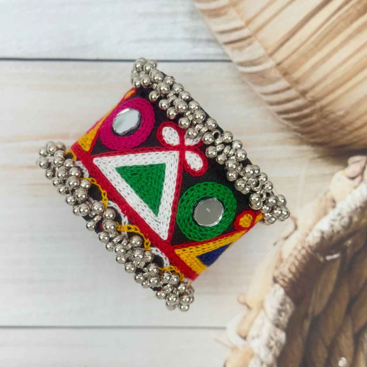 The Opal Factory Thread work Multicolour Flexible Bangle Kada with Ghungroo and Mirror | Free Size