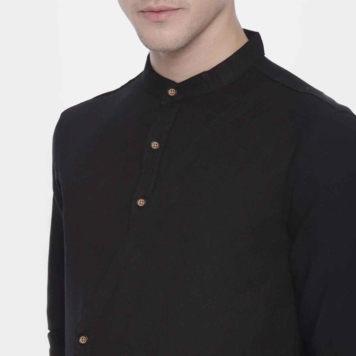 The Indian Garage Co Men's Slim Fit Solid Ethnic Kurta| Black - M