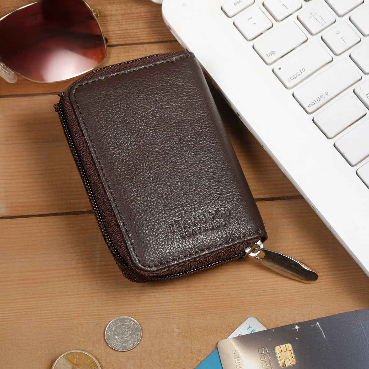 Teakwood Men's Leathers Textured Rfid Leather Zip Around Wallet | TWlt548Br