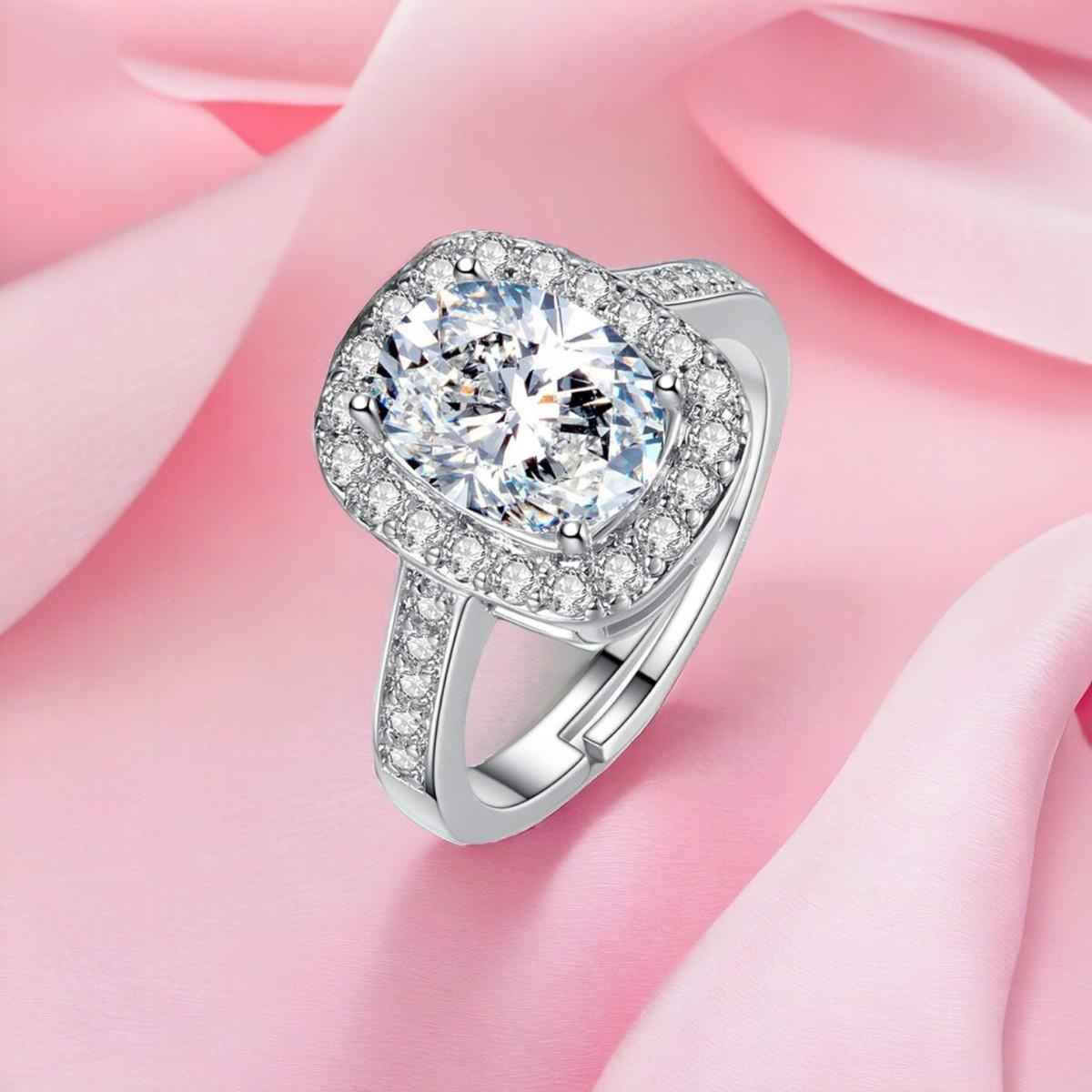 Jewels Galaxy Silver-Plated Geometric American Diamond Adjustable Finger Ring (1 Pack 1 Piece)